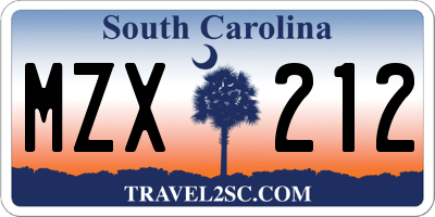 SC license plate MZX212
