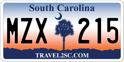 SC license plate MZX215