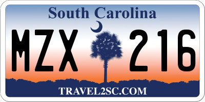 SC license plate MZX216