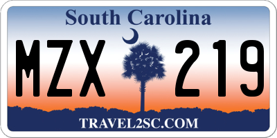 SC license plate MZX219
