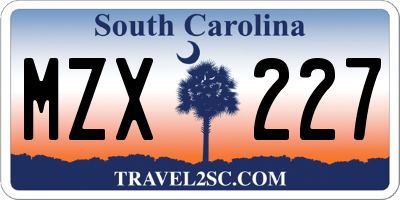 SC license plate MZX227