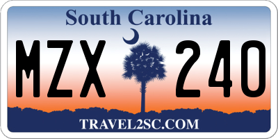 SC license plate MZX240