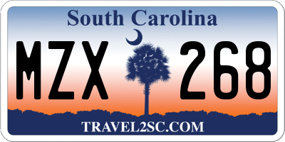 SC license plate MZX268