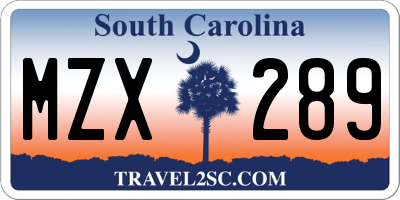 SC license plate MZX289