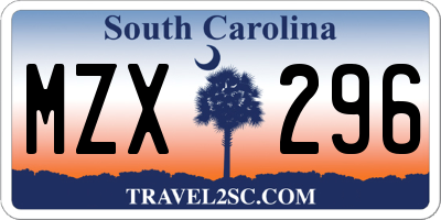 SC license plate MZX296