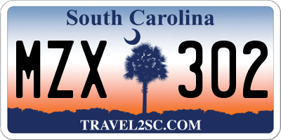 SC license plate MZX302