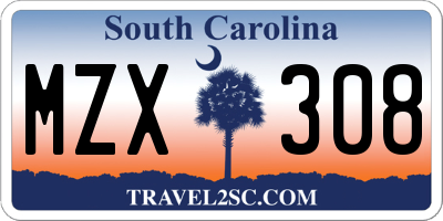 SC license plate MZX308