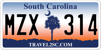 SC license plate MZX314