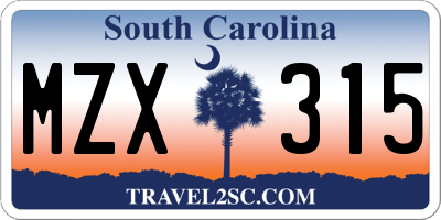 SC license plate MZX315