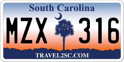 SC license plate MZX316