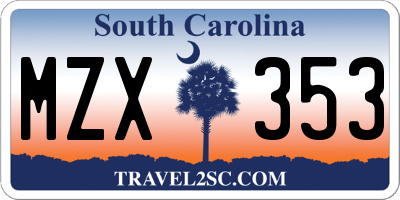 SC license plate MZX353