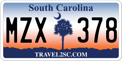 SC license plate MZX378