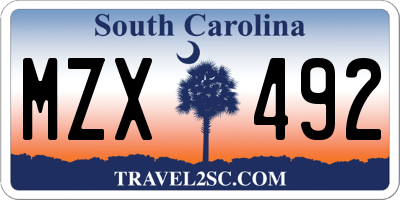 SC license plate MZX492