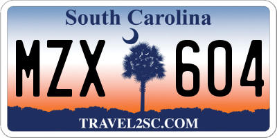 SC license plate MZX604