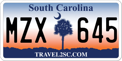 SC license plate MZX645