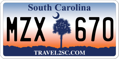 SC license plate MZX670