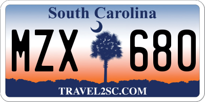 SC license plate MZX680