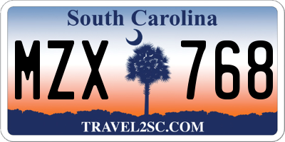 SC license plate MZX768