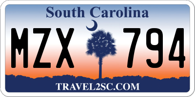 SC license plate MZX794