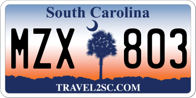 SC license plate MZX803