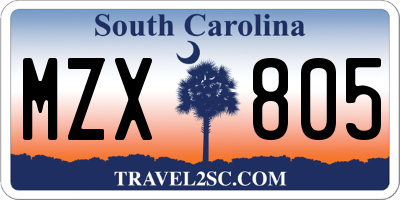 SC license plate MZX805