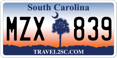 SC license plate MZX839