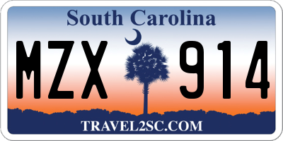 SC license plate MZX914