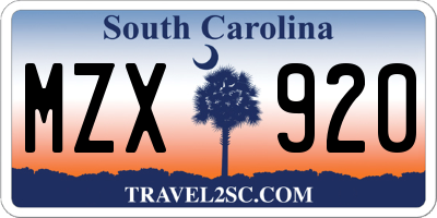 SC license plate MZX920