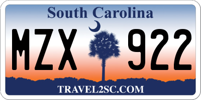 SC license plate MZX922
