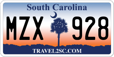 SC license plate MZX928