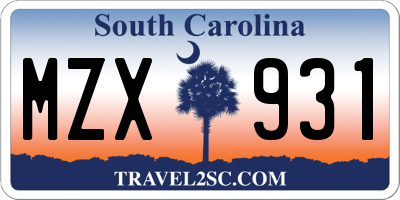 SC license plate MZX931