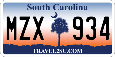 SC license plate MZX934