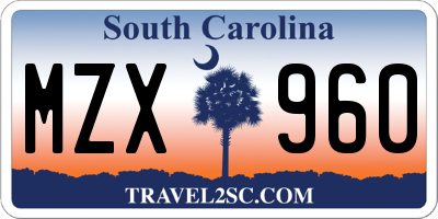 SC license plate MZX960