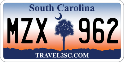 SC license plate MZX962