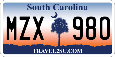 SC license plate MZX980