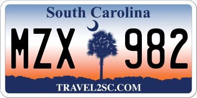 SC license plate MZX982