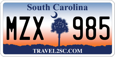 SC license plate MZX985