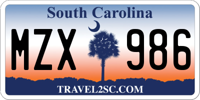 SC license plate MZX986