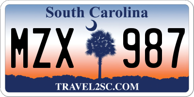 SC license plate MZX987