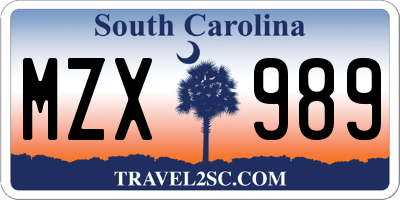 SC license plate MZX989