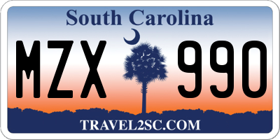 SC license plate MZX990