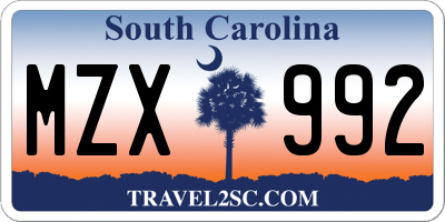 SC license plate MZX992