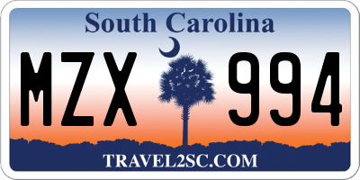 SC license plate MZX994