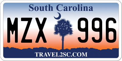 SC license plate MZX996