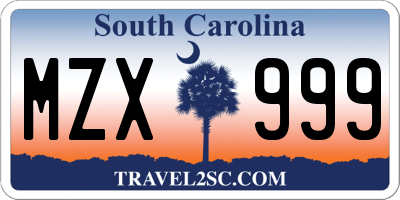 SC license plate MZX999