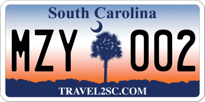 SC license plate MZY002