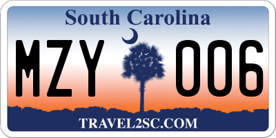 SC license plate MZY006