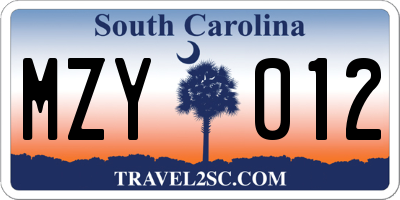 SC license plate MZY012