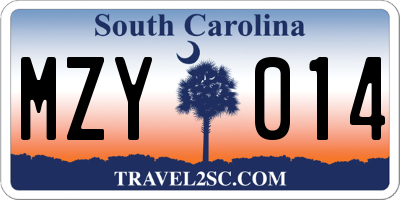 SC license plate MZY014