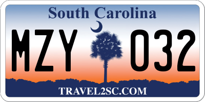 SC license plate MZY032